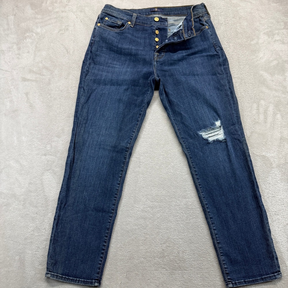 7 For All Mankind Jeans Womens 29 Josefina Dark Wash Button Fly Distressed Denim